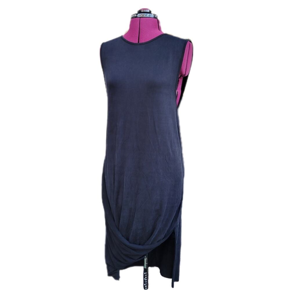 DO+BE Black Draped Stretch Cupro Lagenlook Sleeveless Shift Dress sz S